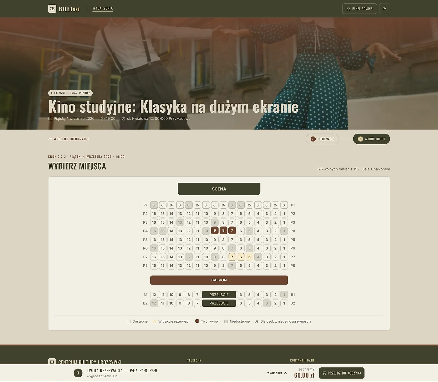 Zaznaczone miejsca na planie sali